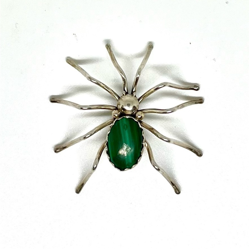 Vintage Silver & Malachite Spider Brooch